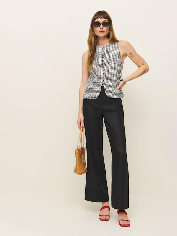 Hallie Linen Mid Rise Pant - Black