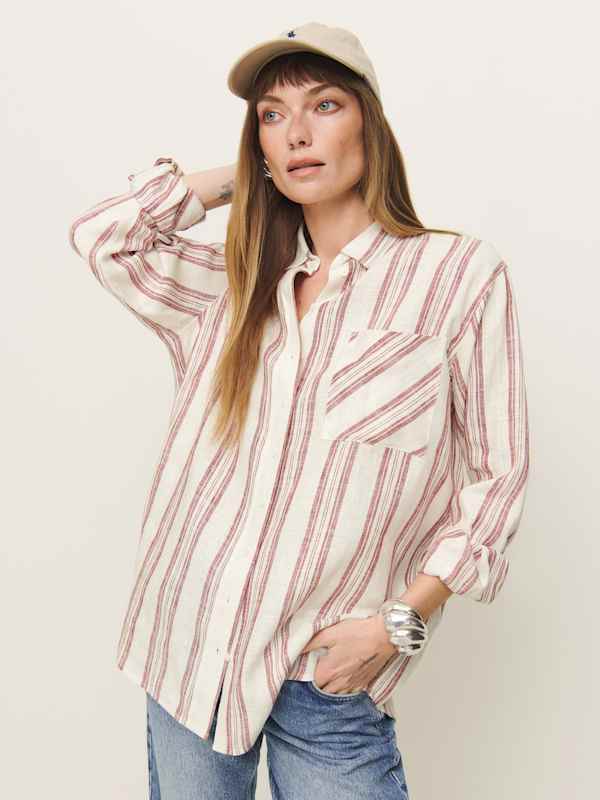 Eli Oversized Linen Shirt - Avignon Stripe