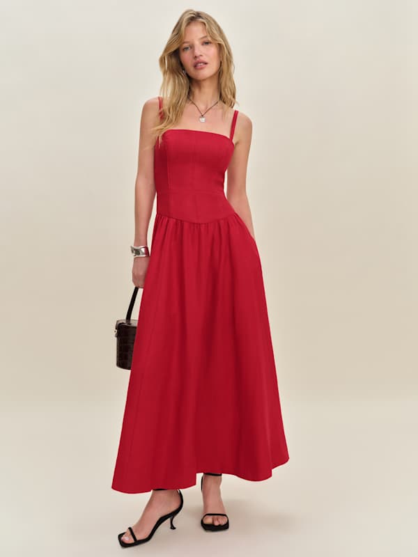 Robe en lin Katarin - Rouge à lèvres