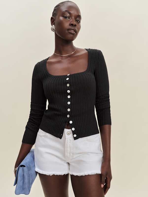 Celia Linen Cotton Cardigan - Black
