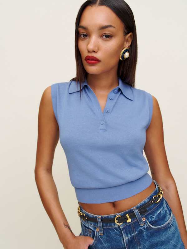 Polo en lin et coton Carrie - Nuit bleue