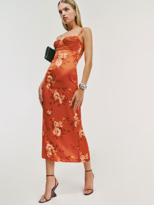 Stormi Satin Dress - Coral Bloom