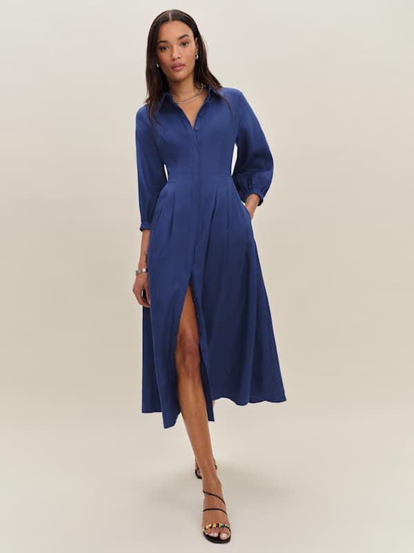 Tara Linen Dress - French Blue