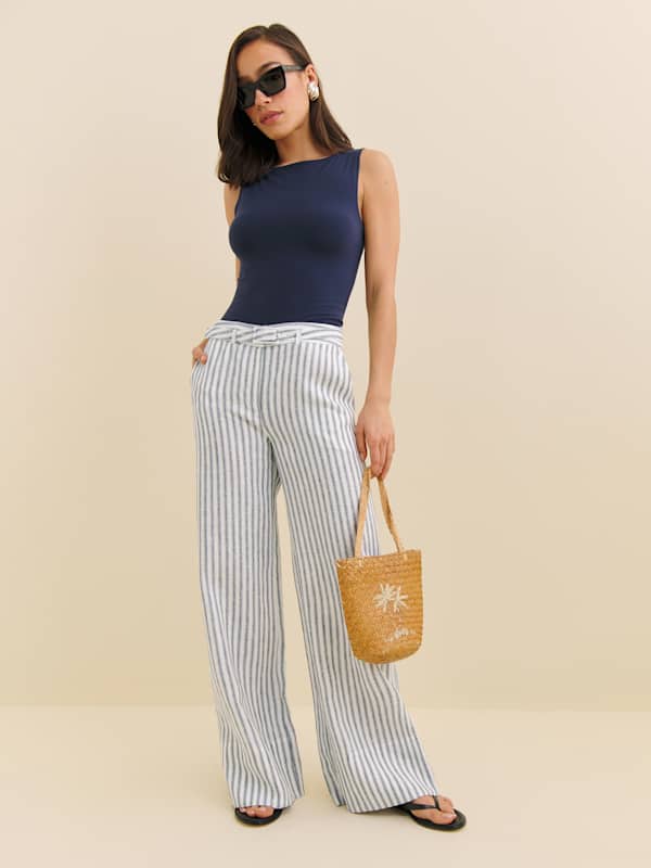 Banks Linen High Rise Wide Leg Pant - Antibes Stripe