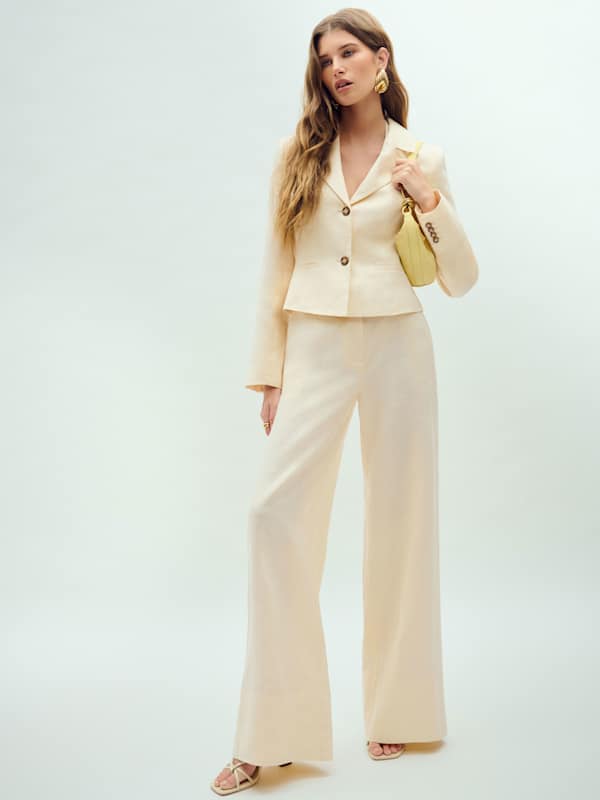 Banks Linen High Rise Wide Leg Pant - Sugar