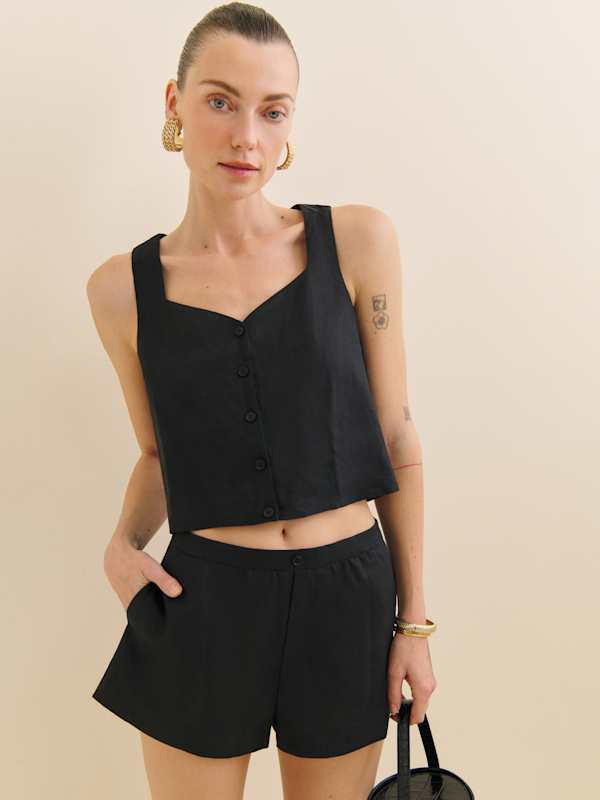 Gemma Linen Two Piece - Black