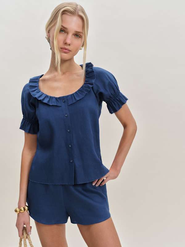 Sierra Linen Top - French Blue