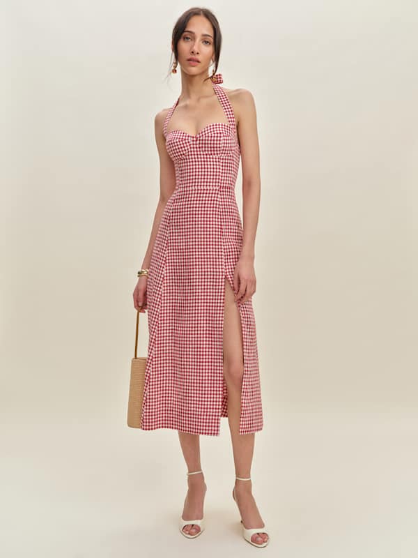 Robe en lin Tala - Rouge franc à carreaux