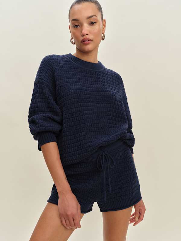Pull ras-du-cou oversize en coton Collie - Bleu marine
