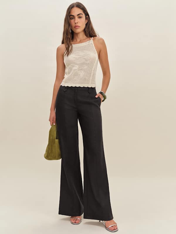 Astrid Linen Mid Rise Pant - Black