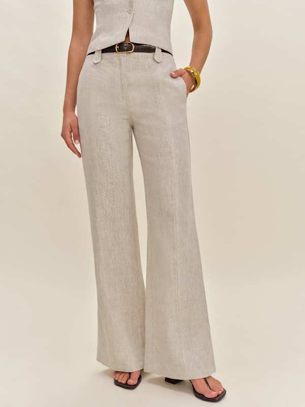 Astrid Linen Mid Rise Pant - Oatmeal