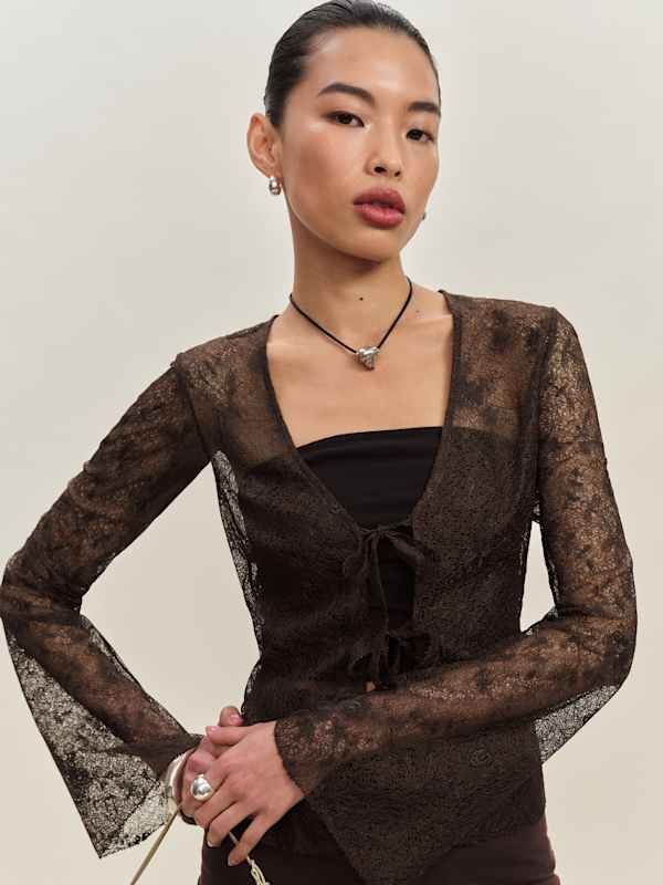 Top en maille Kristen - Dentelle marron