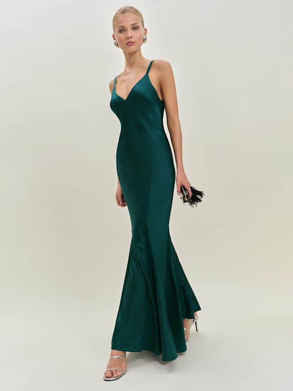 Tyler Satin Dress - Forest