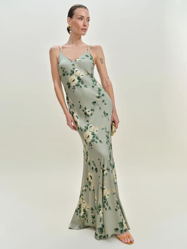 Tyler Satin Dress - Shade Garden