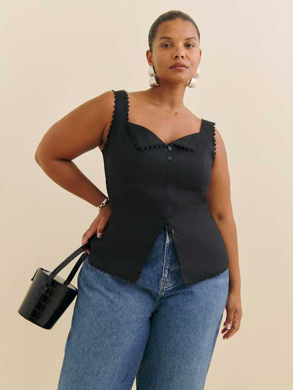 Viola Linen Top Es - Black