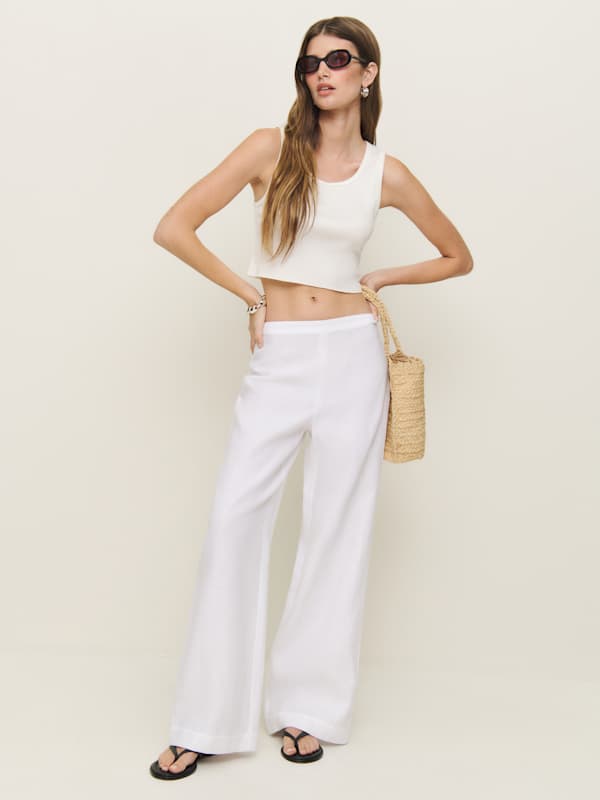 Petites Hallie Linen Pant - White