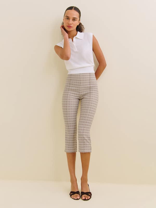 Gusta Knit Cropped Pant - Neutral Check
