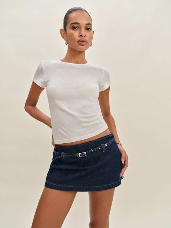 Jupe-short en denim à taille basse Khloe - Biarritz Belted