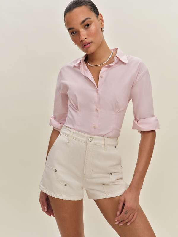 Short utilitaire en denim à taille haute Blake, 7,5 cm - Fior Di Latte