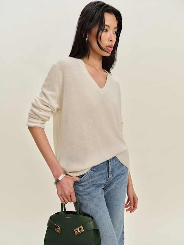 Pull col V en cachemire Remi - Crème