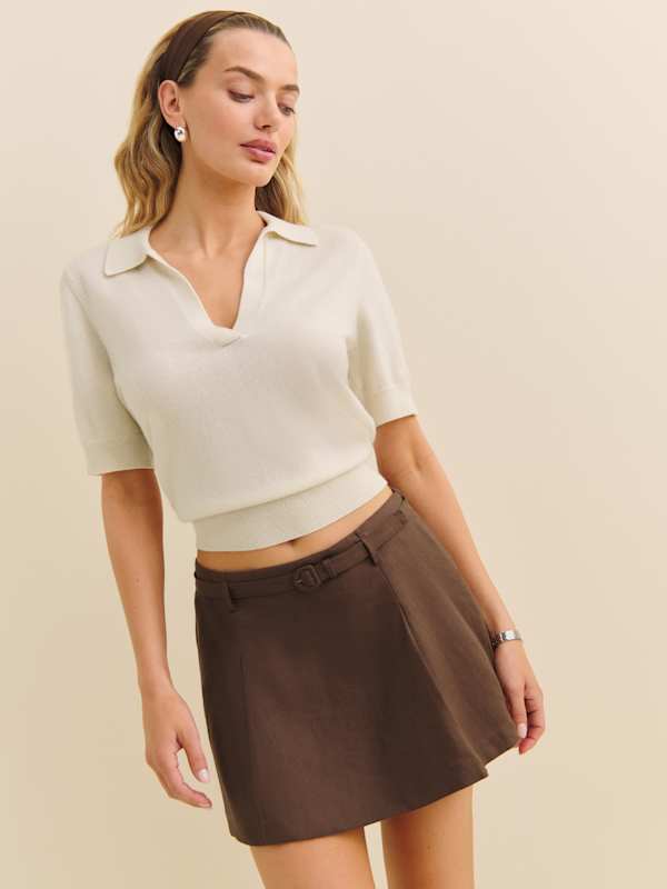 Pull style polo en cachemire Louise - Crème