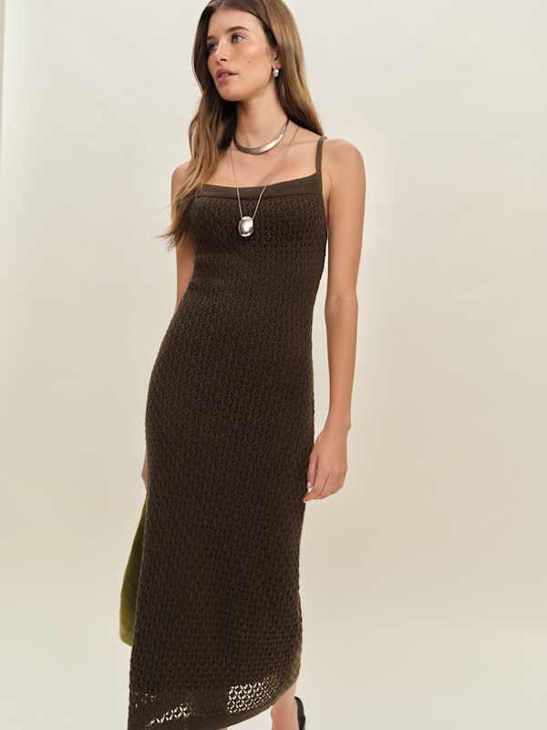 Robe-pull en lin et coton Demi - Espresso