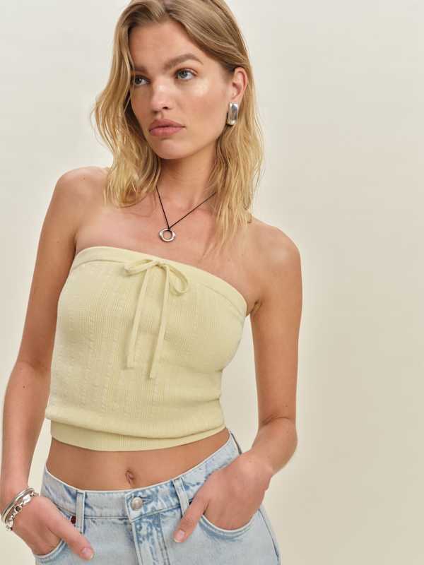 Zazie Cotton Strapless Sweater - Glaçage citron