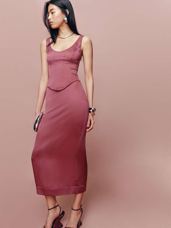 Elina Satin Dress - Strawberry Wine