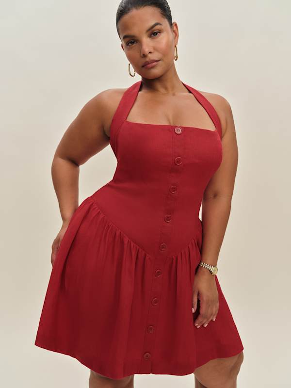 Robe en lin Mariela grandes tailles - Rouge à lèvres