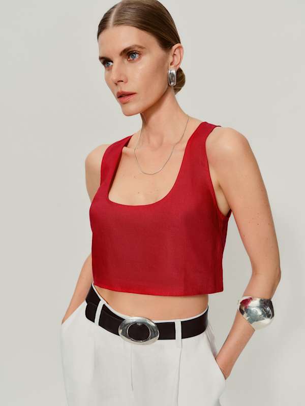 Kylie Linen Top - Lipstick