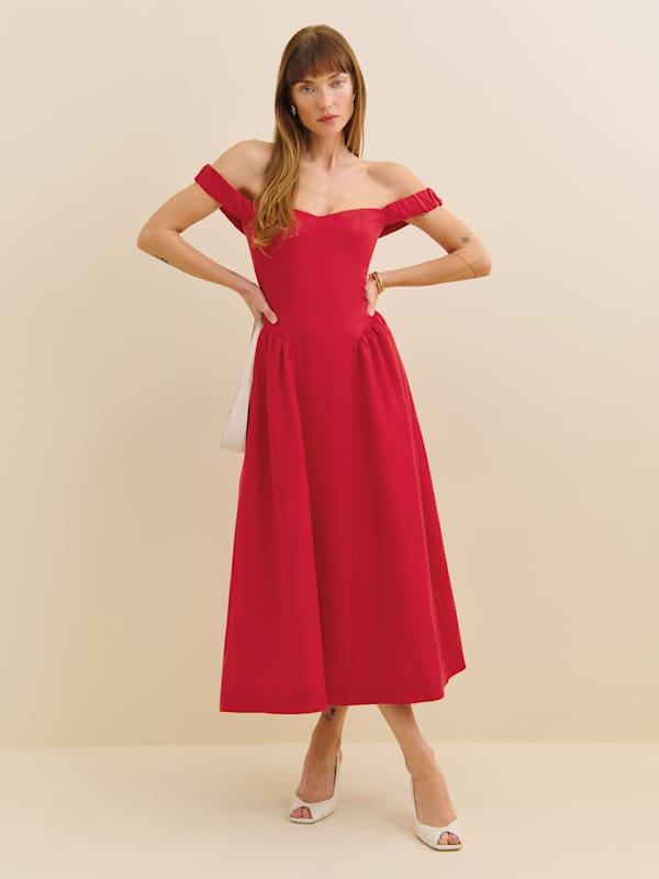 Petites Monet Linen Dress - Lipstick