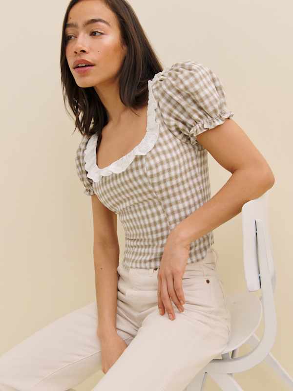 Alice Linen Top - Dunes Check