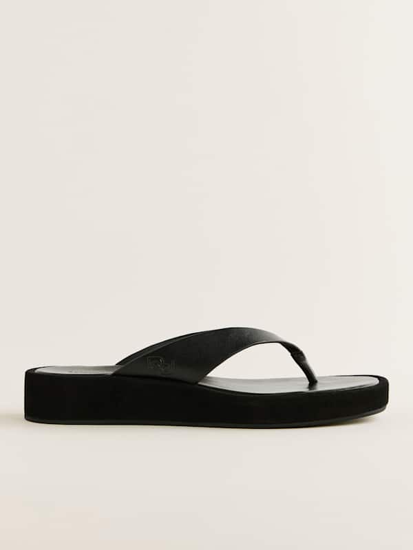 Eden Platform Thong - Black Suede Leather