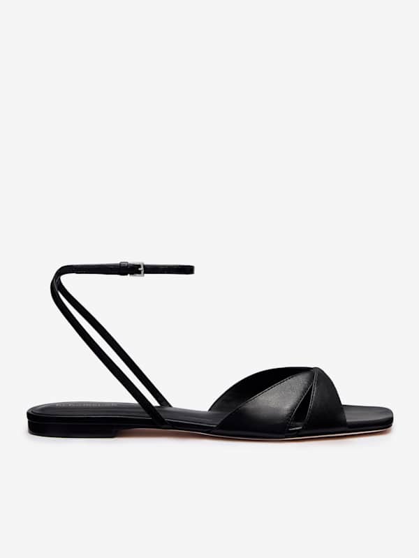 Marigold Flat Sandal - Black Leather