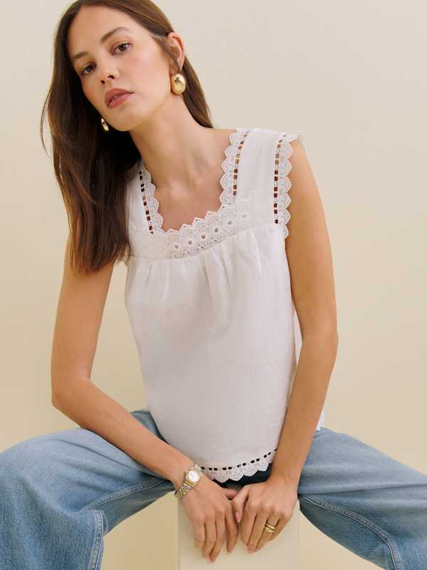 Haut en lin Faye - Blanc