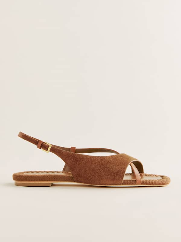 Sandales plates Marion - Cuir daim rhum
