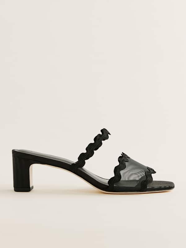Maureen Block Heel Sandal - Black Mesh