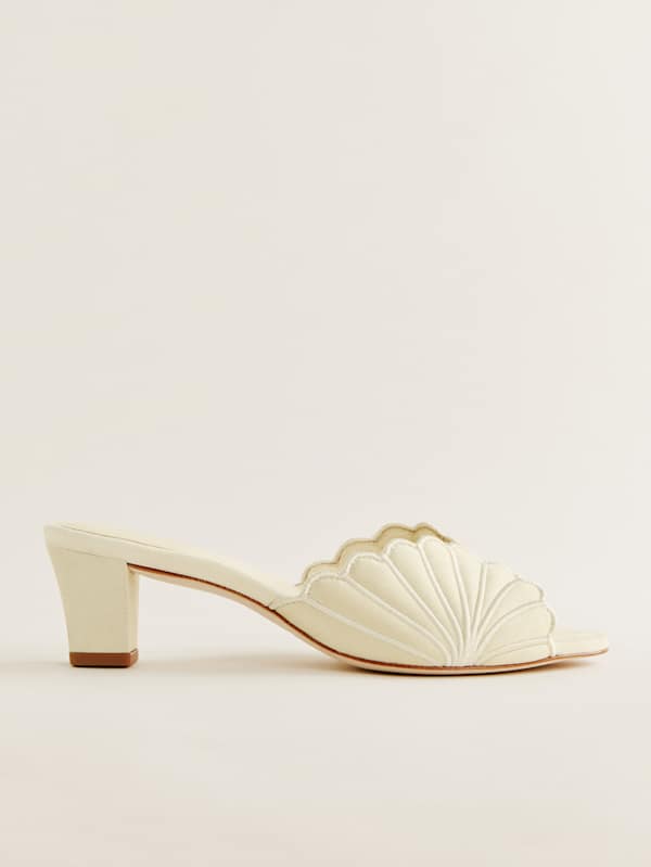 Waldena Block Heeled Mule - Cream Puff Taffeta