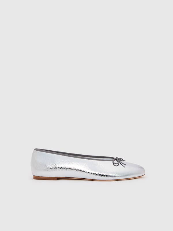 Tina Ballet Flat - Silver Metallic Crackle