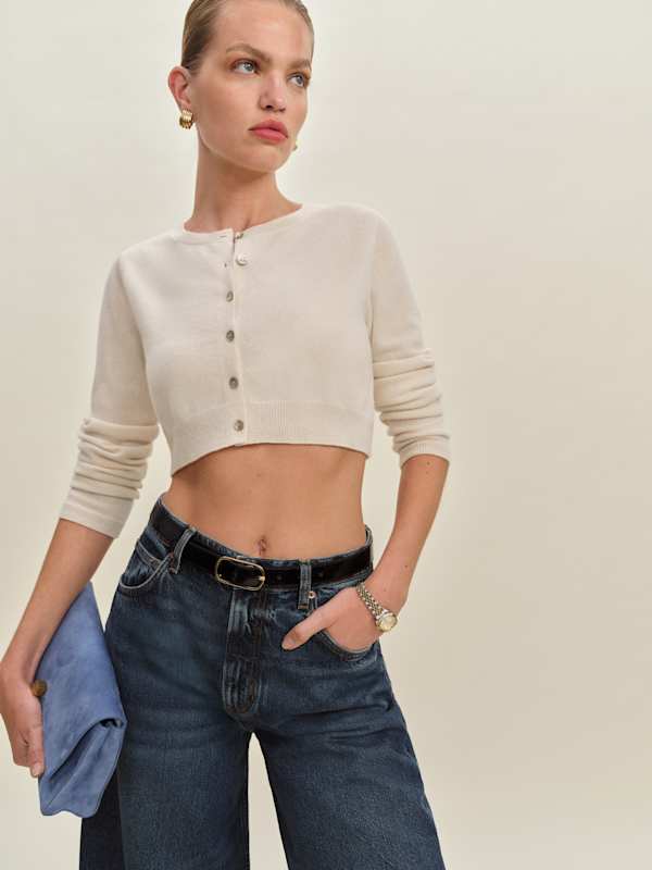 Cardigan ras-du-cou en cachemire Janie - Crème