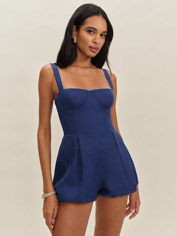 Combishort en lin Lydia - French Blue