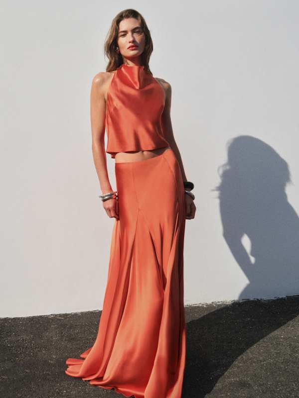 Ensemble en soie Sera - Corail rouge