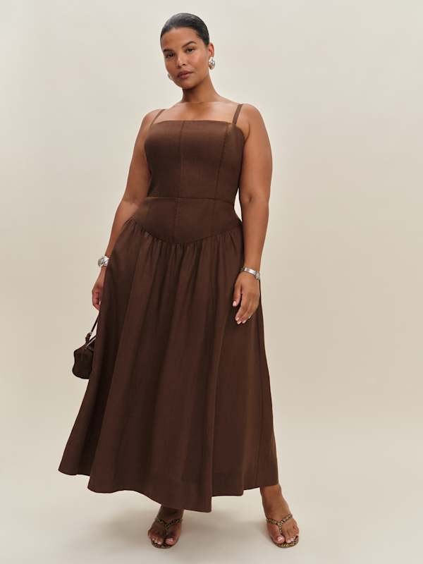 Robe en lin Katarin grandes tailles - Café