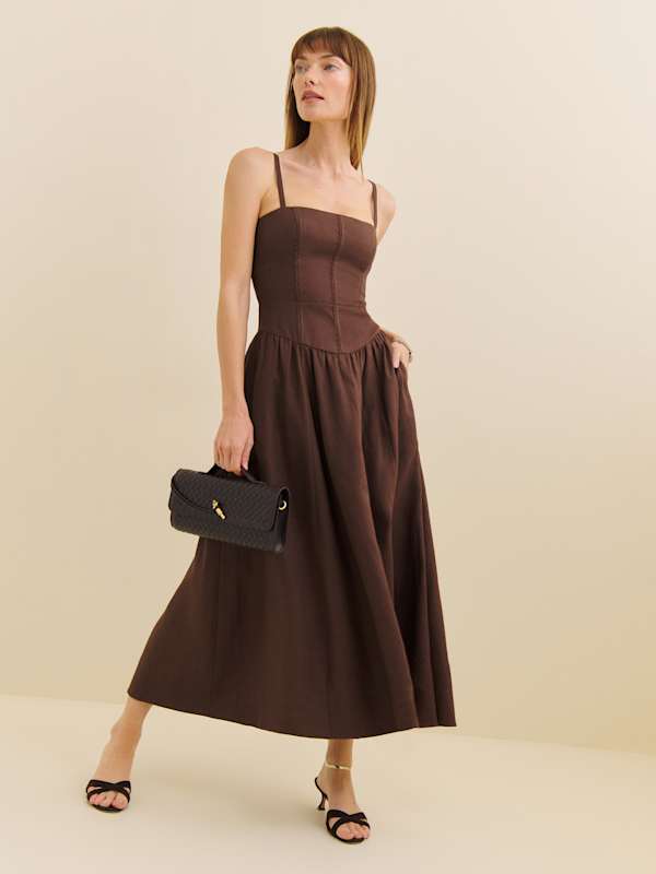 Petites Katarin Linen Dress - Cafe
