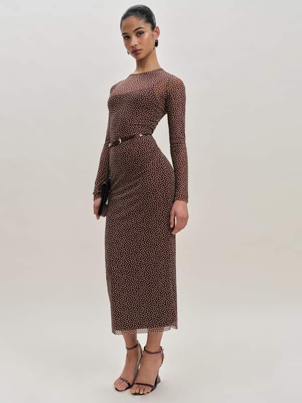 Rene Mesh Knit Dress - Choco Dot