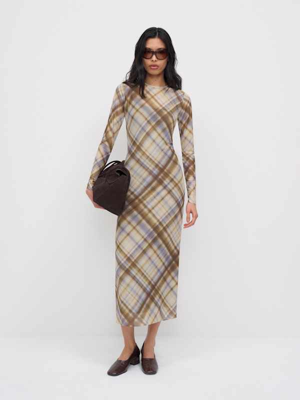 Rene Mesh Knit Dress - Whisper Plaid