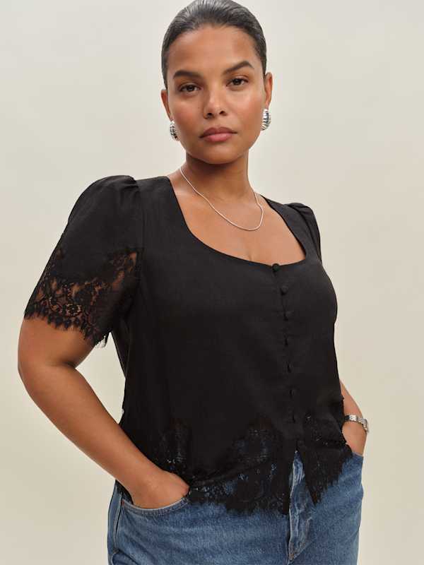 Haut en lin Josie grandes tailles - Black