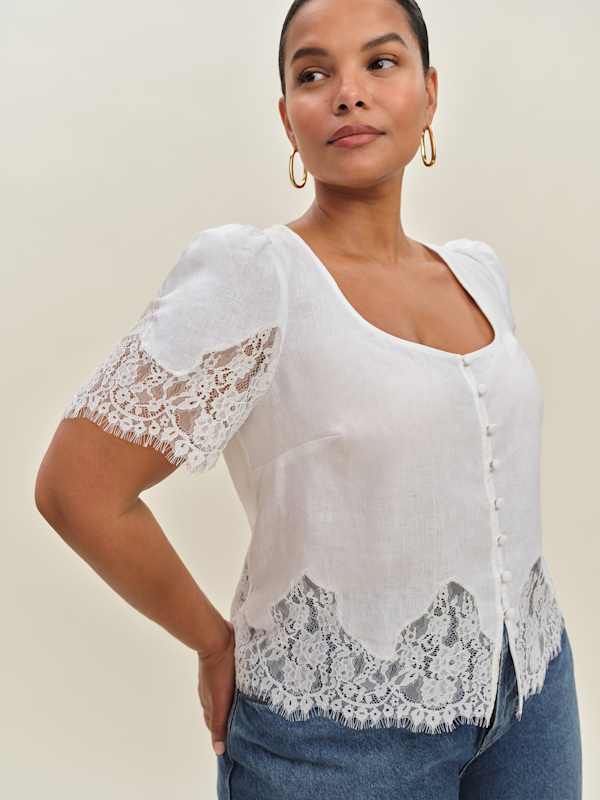 Haut en lin Josie grandes tailles - White