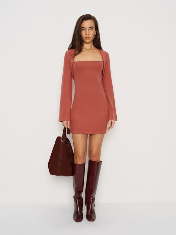 Ensemble robe et bol&eacute;ro en maille Chloe - Bois de rose