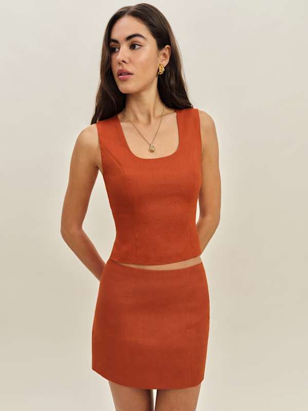 Lindsey Linen Two Piece - Blood Orange